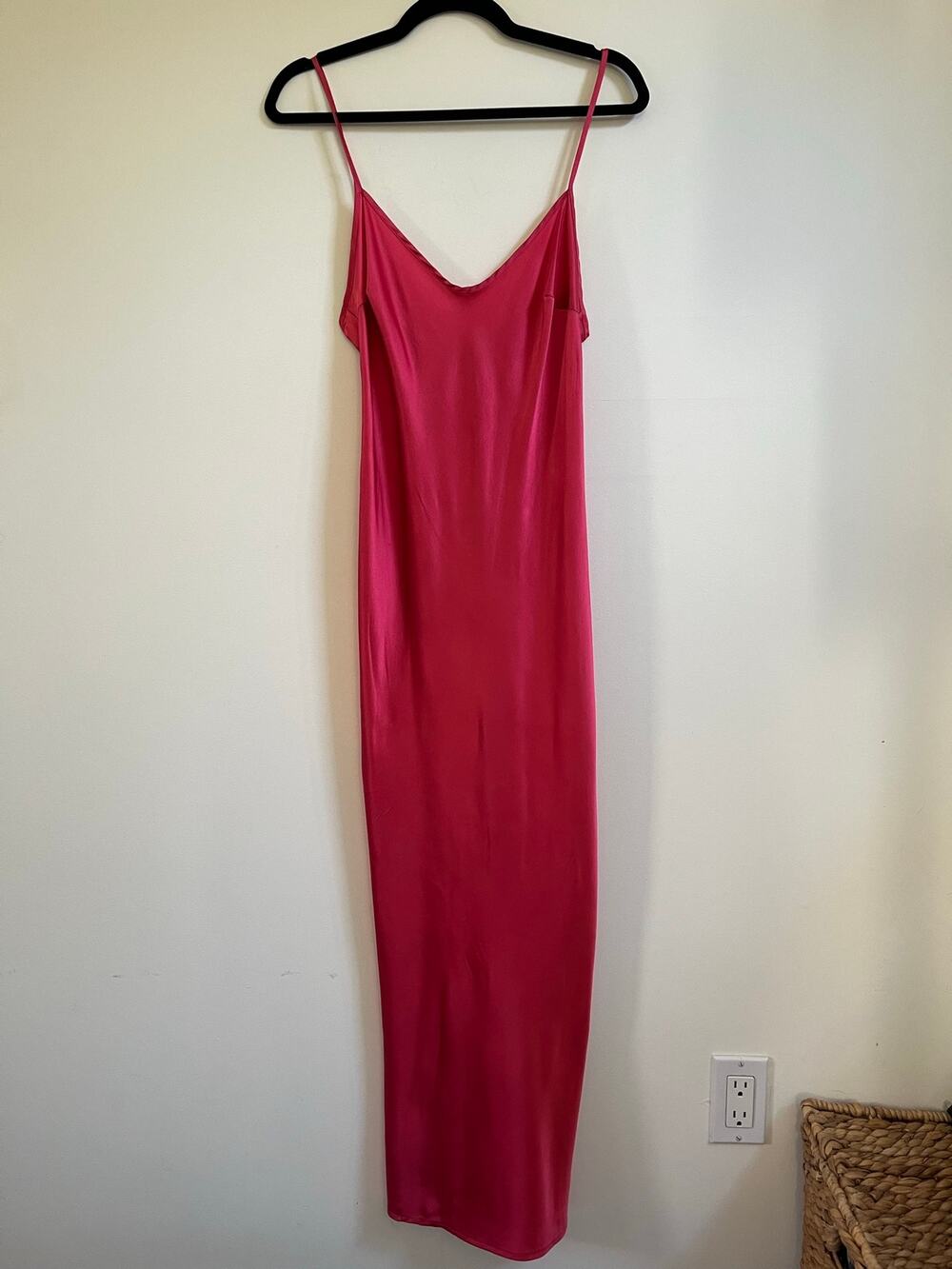 MARA THE LABEL Pink Satin Slip Dress Charmeuse Bias Cut Maxi V-Neck Small